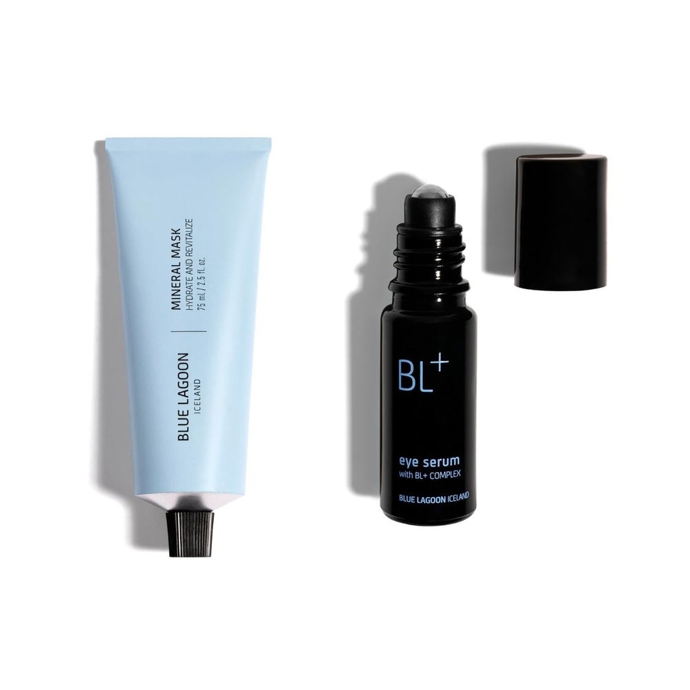 Blue Lagoon Skincare Facial Bundle - BL + The Eye Serum for Dark Circles - Hydrating Overnight Mineral Face Mask - Icelandic Skincare - 10ml & 75ml