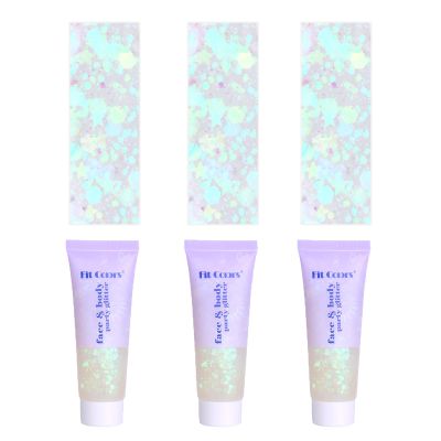 Face Body Glitter, Hair Glitter Sparkles Chunky Face Glitter Gel for Girls Makeup Singer Concerts Mermaid Festival Sequins Face Paint (3pc White)
