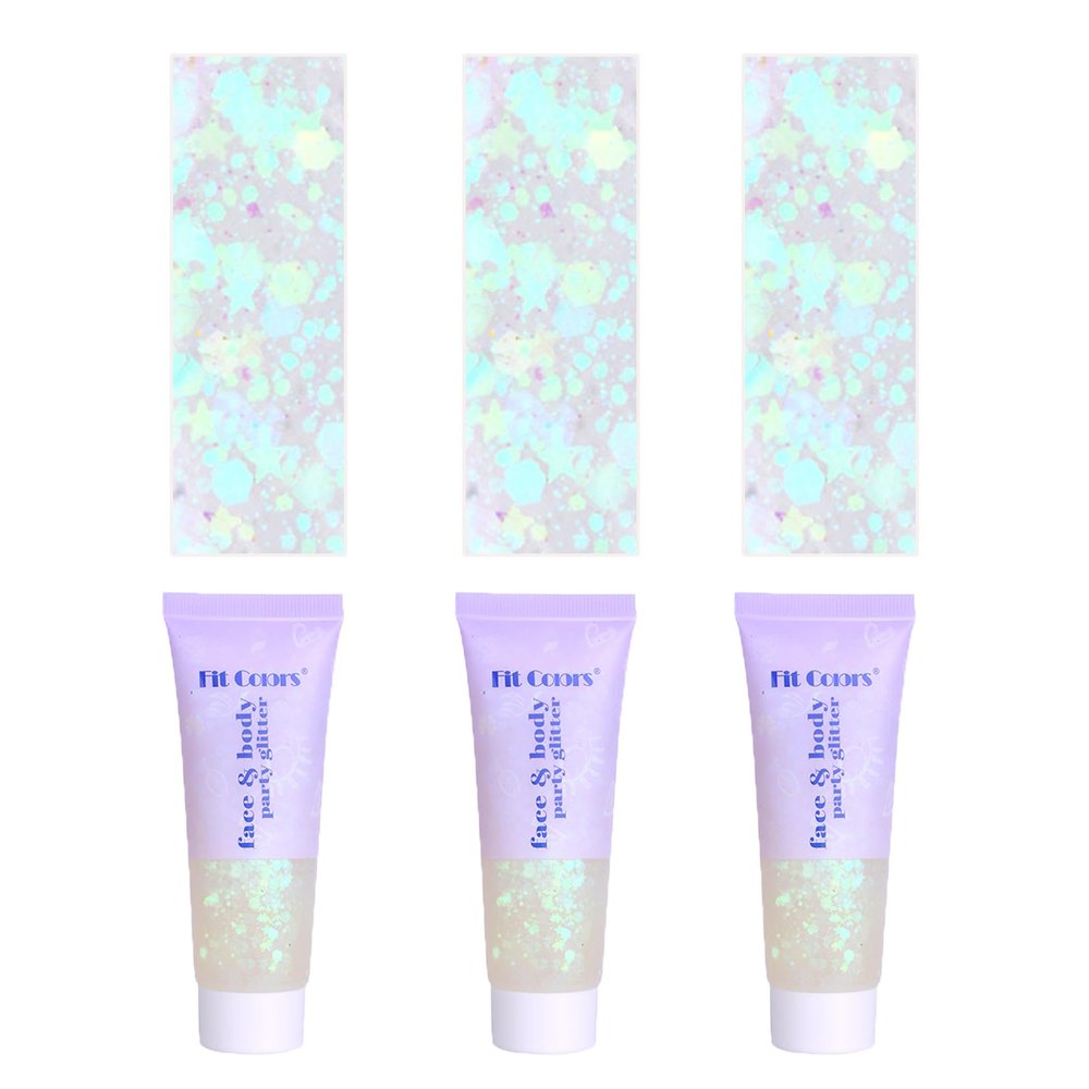 Face Body Glitter, Hair Glitter Sparkles Chunky Face Glitter Gel for Girls Makeup Singer Concerts Mermaid Festival Sequins Face Paint (3pc White)