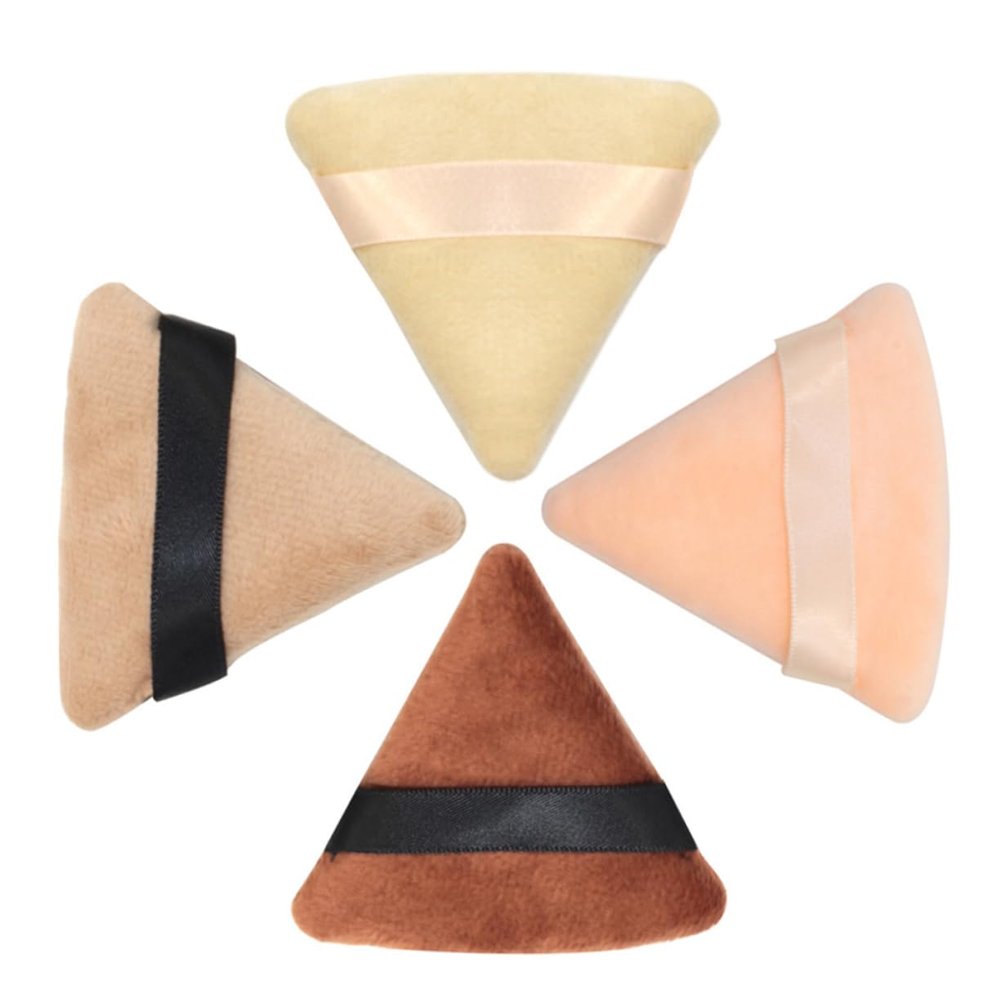 VICASKY 4pcs Triangle Cotton Powder Puff for Face Makeup Soft Fluffy Cosmetic Tool for Liquid Dry Products for Foundation Concealer Blusher