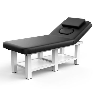 Black Wide Stationary Massage Table with Backrest for Treatment Table Physical Therapy Table Spa Facial Bed, Metal Frame PU Leather 31.5'' Wide 75'' Long Heavy Duty Professional Stationary Massage Bed