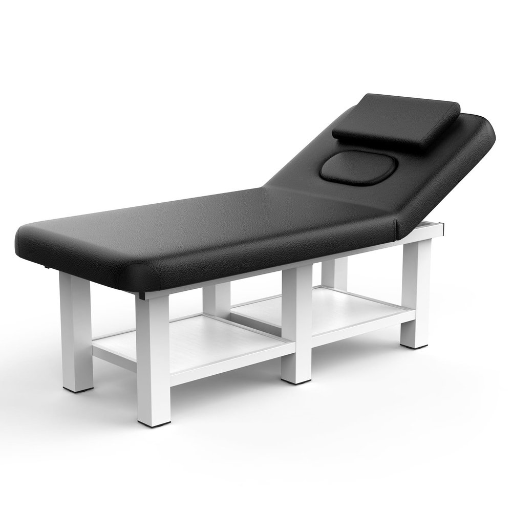 Black Wide Stationary Massage Table with Backrest for Treatment Table Physical Therapy Table Spa Facial Bed, Metal Frame PU Leather 31.5'' Wide 75'' Long Heavy Duty Professional Stationary Massage Bed