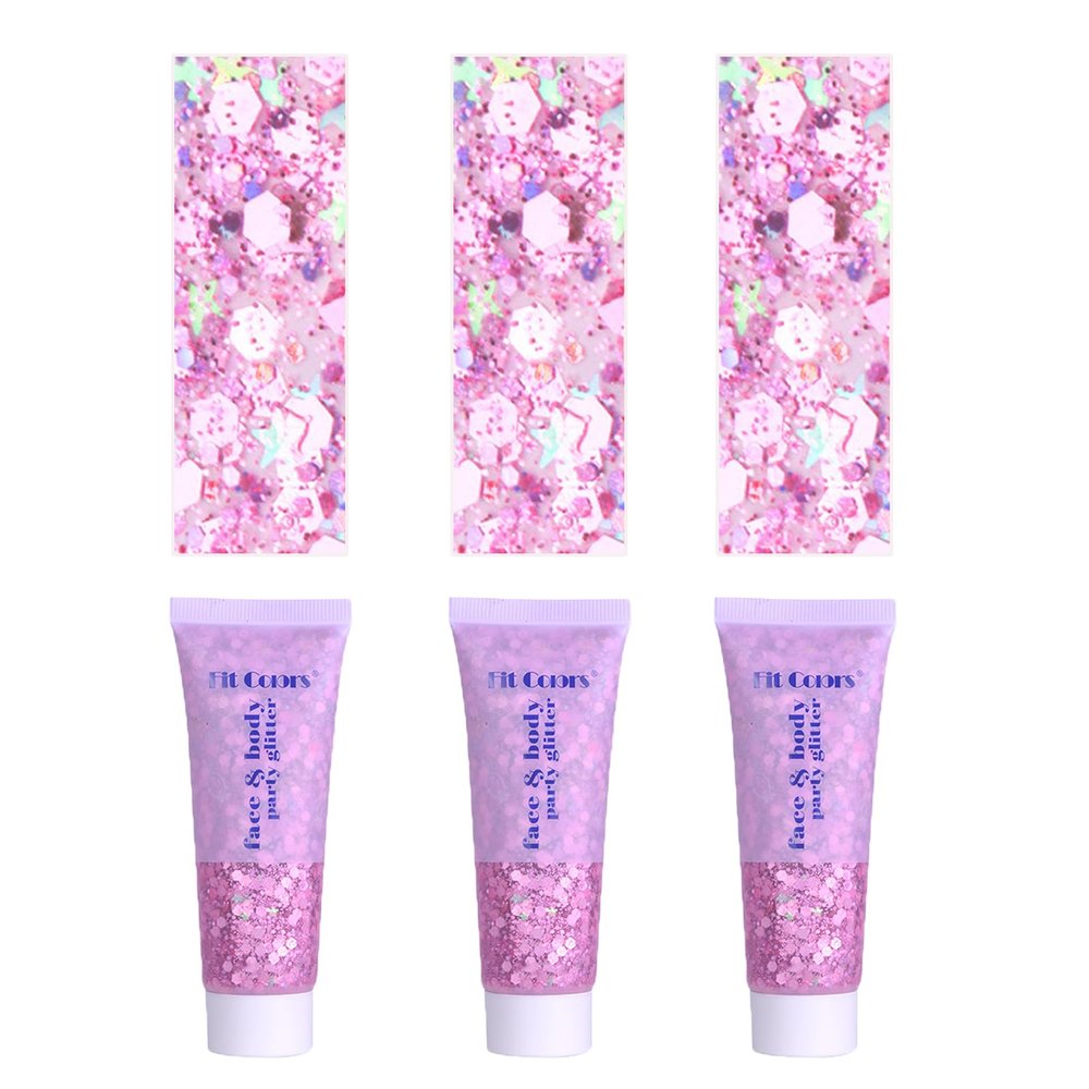 Face Body Glitter, Hair Glitter Sparkles Chunky Face Glitter Gel for Girls Makeup Singer Concerts Mermaid Festival Sequins Face Paint (3pc Pink)