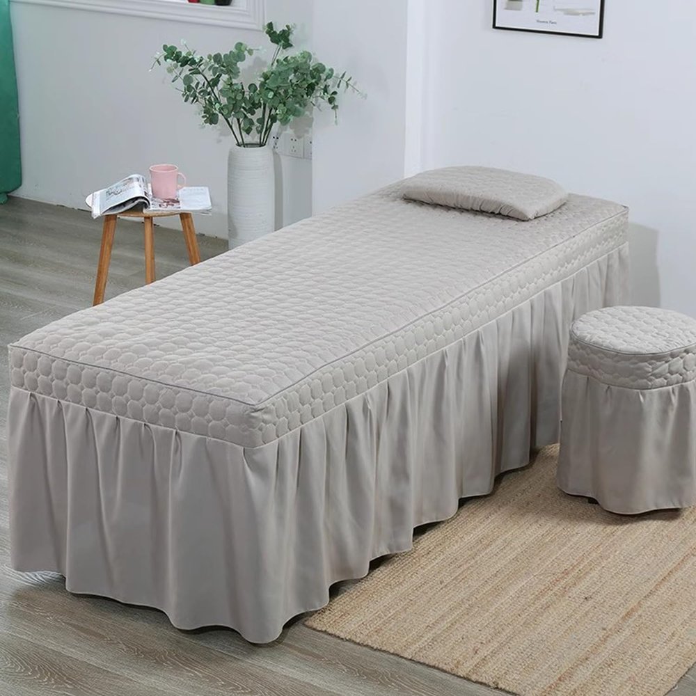 Gray,180x60cm(S),LDLCYCN Massage Table Bed Skirt with Hole Spa Bed Cover Full Wrap Beauty Salon Massage Table Bed Sheet Skirt Protective Massage Table Skirt Square Round Head Washable