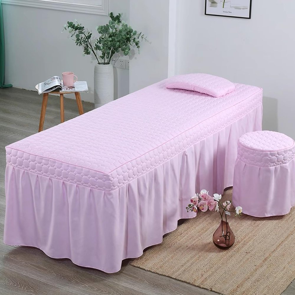 Pink/a,190x80cm(S),LDLCYCN Massage Table Bed Skirt with Hole Spa Bed Cover Full Wrap Beauty Salon Massage Table Bed Sheet Skirt Protective Massage Table Skirt Square Round Head Washable
