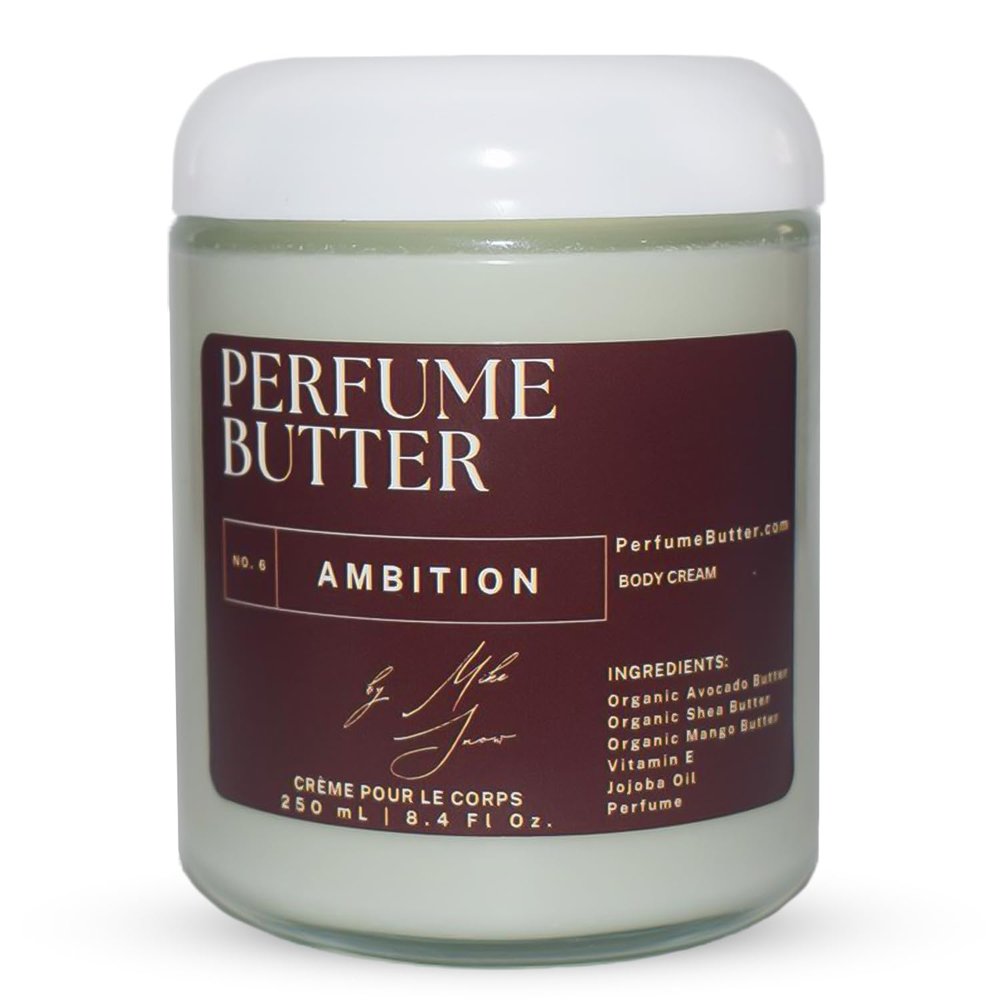 8.4 Fl. oz Perfume Butter  AMBITION | Luxuriously Hydrating & Lasting Scented Body Butter with Bergamot, Saffron, Oud & Amber | Unisex & Handcrafted for Silky Soft Skin  Amber Glass Jar