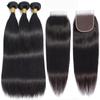 Straight Bundles With Closure Human Hair Hair 14 16 18 and 12 Inch 3 Bundles With Transparent Lace 4X4 Closure Human Hair view 2