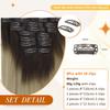 Full Shine Human Hair Clip in Extensions 16 Inch Ombre Dark Brown to Ash Blonde and Platinum Blonde Real Human Hair Clip ins Extension Thick End 8 PCS 120 Grams view 2