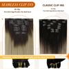 Full Shine Human Hair Clip in Extensions 16 Inch Ombre Dark Brown to Ash Blonde and Platinum Blonde Real Human Hair Clip ins Extension Thick End 8 PCS 120 Grams view 3