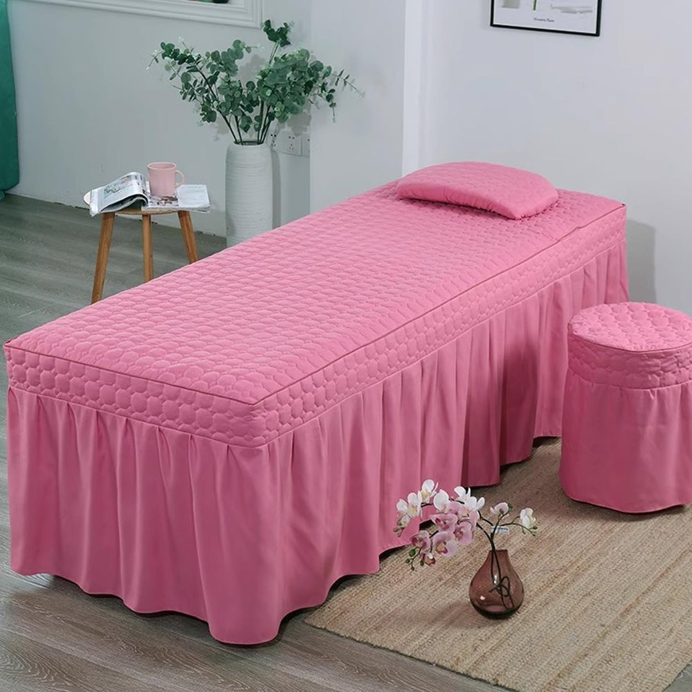 Pink/b,185x70cm(T),LDLCYCN Massage Table Bed Skirt with Hole Spa Bed Cover Full Wrap Beauty Salon Massage Table Bed Sheet Skirt Protective Massage Table Skirt Square Round Head Washable