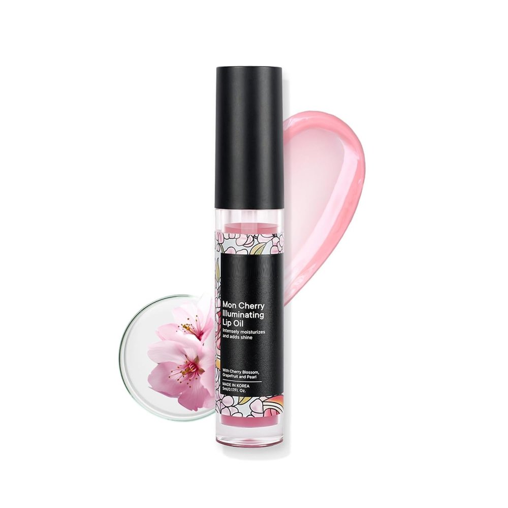 DK Illuminating Lip Oil with Cherry Blossom & Patchouli Oil (Pink), Korean Lip Oil for Plump, Glossy & Smooth Lips, Non-Sticky, Non-Greasy, Made in Korea (5ml)