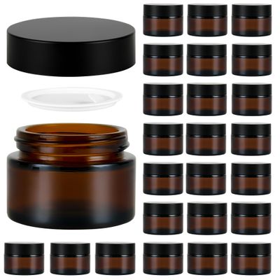 Glass Jars with Lids,Eco-Friendly Cosmetic Containers with Airtight Black Lids & Liners, Multi-Color Options for Cream, Lotion, Body Butter, DIY Skincare Travel Jars (Amber Frosted, 1oz)