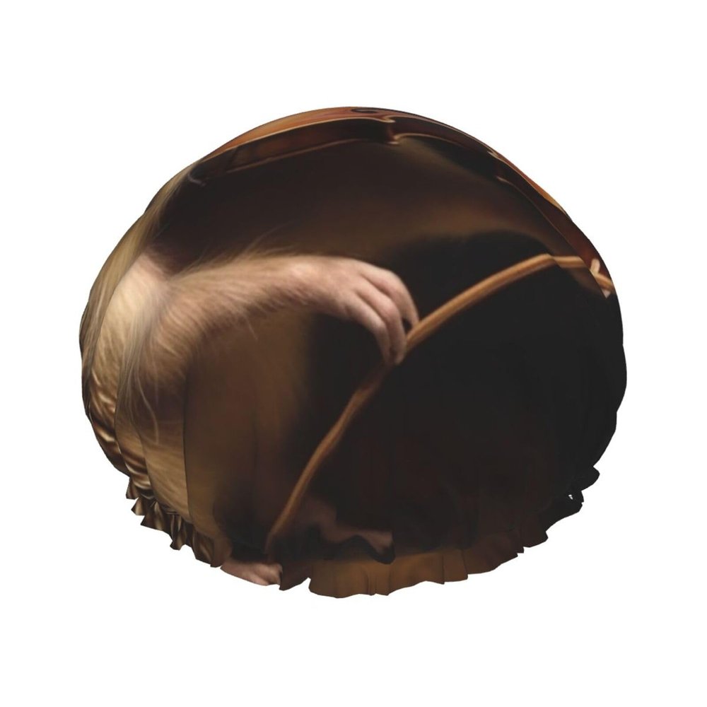 Animal Hedgehog Music Violin Shower Cap For Women Reusable Double Layers Bathing Bath Cap Hair Caps Waterproof Elastic Band Ladies Spa Salon Shower Hat Hair Caps