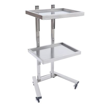 Hair Salon Storage Tool Cart, 2-Trays S-alon C-Art with 4 Wheels, 15.75x11.8x33.86in Hair Salon Beauty Storage Trolley Cart, 11.02lbs Total Load-Bearing Capacity, H-Shaped Base, Raised Edge, Silver