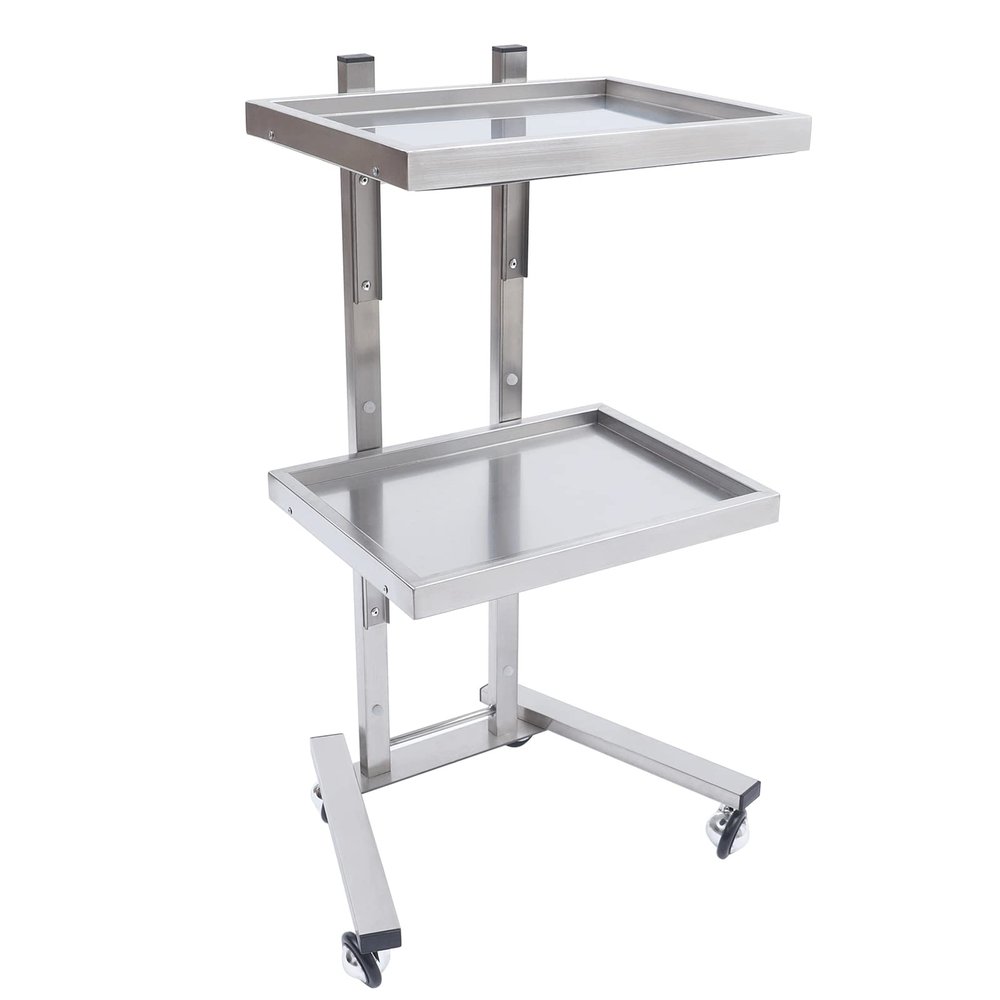 Hair Salon Storage Tool Cart, 2-Trays S-alon C-Art with 4 Wheels, 15.75x11.8x33.86in Hair Salon Beauty Storage Trolley Cart, 11.02lbs Total Load-Bearing Capacity, H-Shaped Base, Raised Edge, Silver