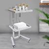 Hair Salon Storage Tool Cart, 2-Trays S-alon C-Art with 4 Wheels, 15.75x11.8x33.86in Hair Salon Beauty Storage Trolley Cart, 11.02lbs Total Load-Bearing Capacity, H-Shaped Base, Raised Edge, Silver view 4