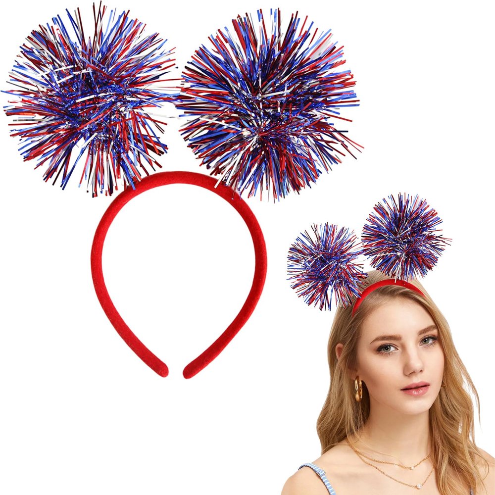 1Pcs 4th of July Headband, Glitter Patriotic Headband, Independence Day Hair Accessories with Shiny Glitter Ribbon Design, USA Hair Supplies, Red White Blue Hairband for Independence Day Parties
