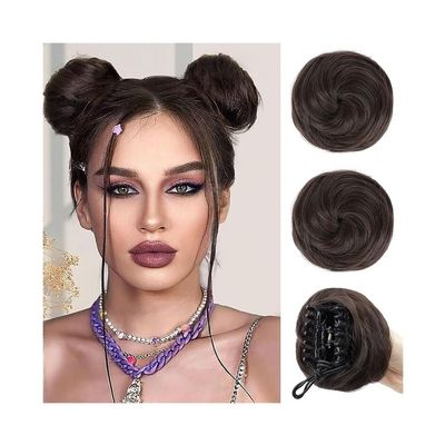 tanyunji001 Bun Hair, Synthetic Space Bun Mini Claw Clip - Messy Cat Ears Hairpiece for Women for Women(Black)