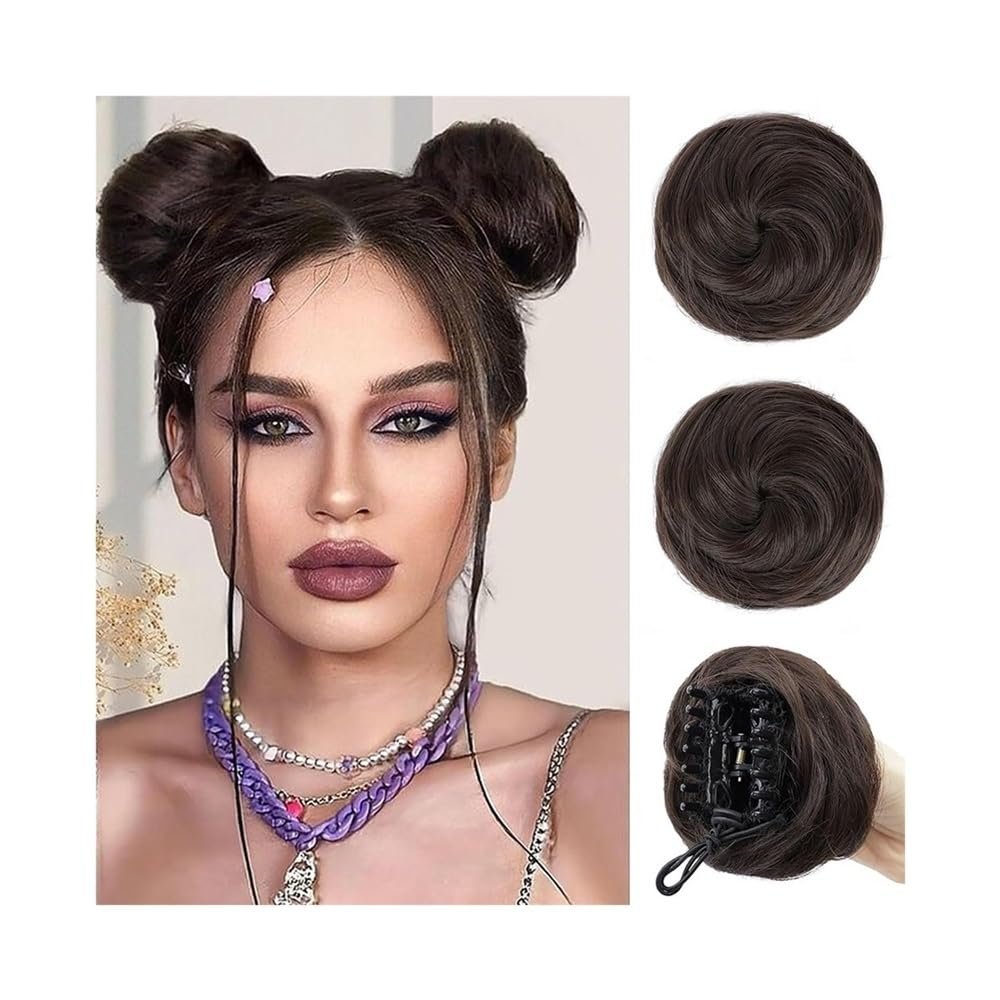 tanyunji001 Bun Hair, Synthetic Space Bun Mini Claw Clip - Messy Cat Ears Hairpiece for Women for Women(Black)