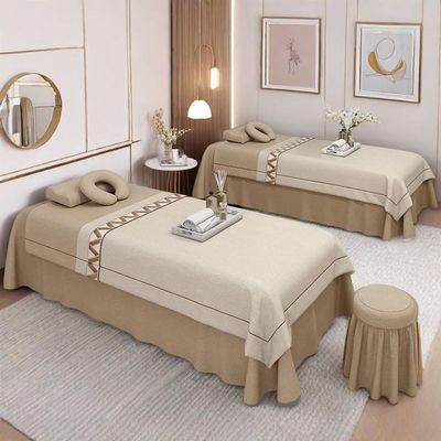4pcs Beauty Salon Bedding Set Thick Bed Linens Sheets with Face Rest Hole, Sheets Set for Bedspread Fumigation Massage Spa Camel Square Bedside 190 * 75cm (74.8 * 29.5in)