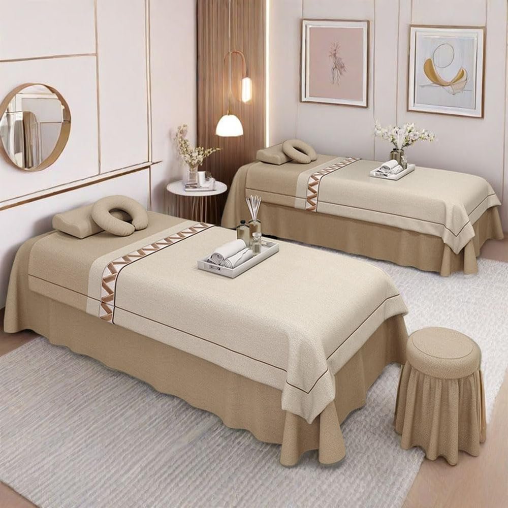 4pcs Beauty Salon Bedding Set Thick Bed Linens Sheets with Face Rest Hole, Sheets Set for Bedspread Fumigation Massage Spa Camel Square Bedside 190 * 75cm (74.8 * 29.5in)