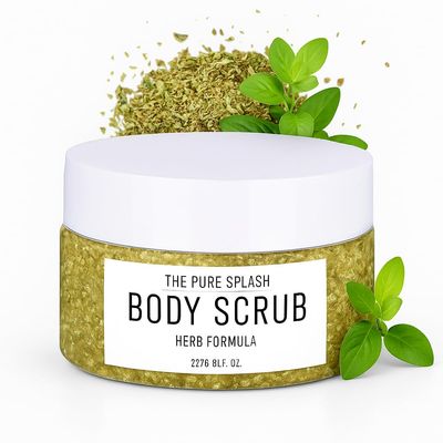 Herbal Body Scrub  Natural Exfoliating Scrub with Chamomile, Flax Seeds, Oat & Almond Oil | Deep Cleansing & Hydration | Smooths & Nourishes Skin | 8oz