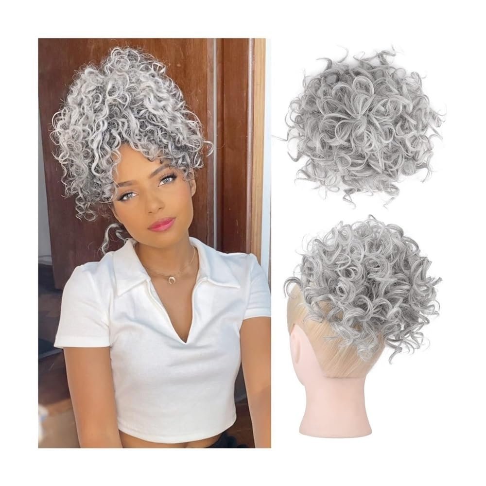Bun, Wig Hair Bag Hair Flower Elastic Drawstring Messy Net Pocket Small Roll Hair Bag High Temperature Silk Hair for Women(Off-white)