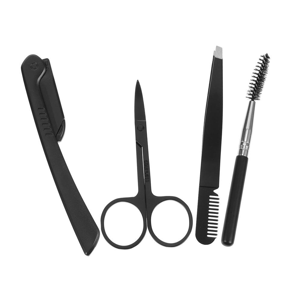 Happyyami Eyebrow Trimming Kit Stainless Steel Razor Scissors Tweezers Brush for Men Women Portable Grooming Tools for Precision Eyebrow Hair Removal