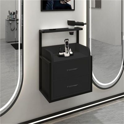 ycnbnwe Wall-Mounted Salon Cabinet with Drawers, Hanging Styling Station, Hair Cutting Storage & Dryer Rack for Salon, Beauty Room, Bedroom (White)(Black)