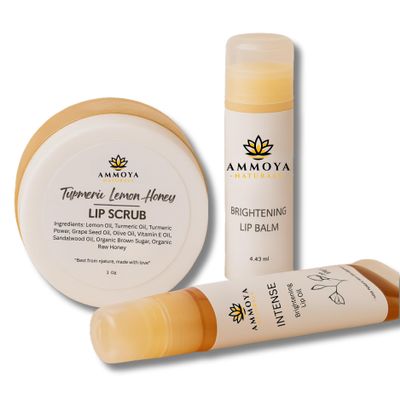 Ammoya Naturals Lip Care Collection  Exfoliating Scrub, Nourishing Oil & Hydrating Balm  3-Piece Set for Smooth, Soft & Radiant Lips
