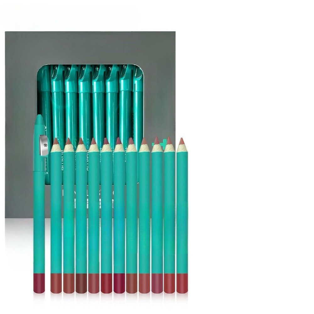 VnnlandTS Waterproof Lip Liner Set, 12 Colors with Sharpener, Long-lasting Thick Pencils
