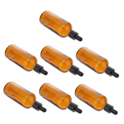LIFKOME 7-Pack 100ml Amber Glass Essential Oil Dropper Bottles Refillable Storage Containers for Travel Perfume and DIY Projects Portable Pipettes and Dropper Tops
