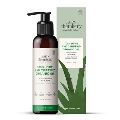 Juicy Chemistry Organic Aloe Vera Gel, 110 ml Multipurpose Gel | Fresh and Soothing | Free from Parabens, Sulphates, Mineral Oils | For Men & Women