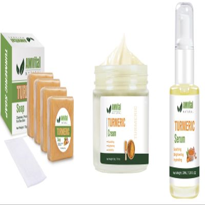 AMVital Turmeric Skincare Bundle Soap, Cream & Serum for Radiant, Even-Toned Skin