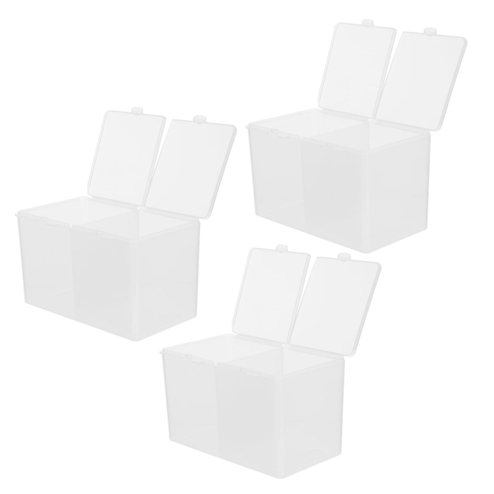 LIFKOME 3 Pcs Plastic Cotton Pad Organizer Box with Lid, Dual-compartment