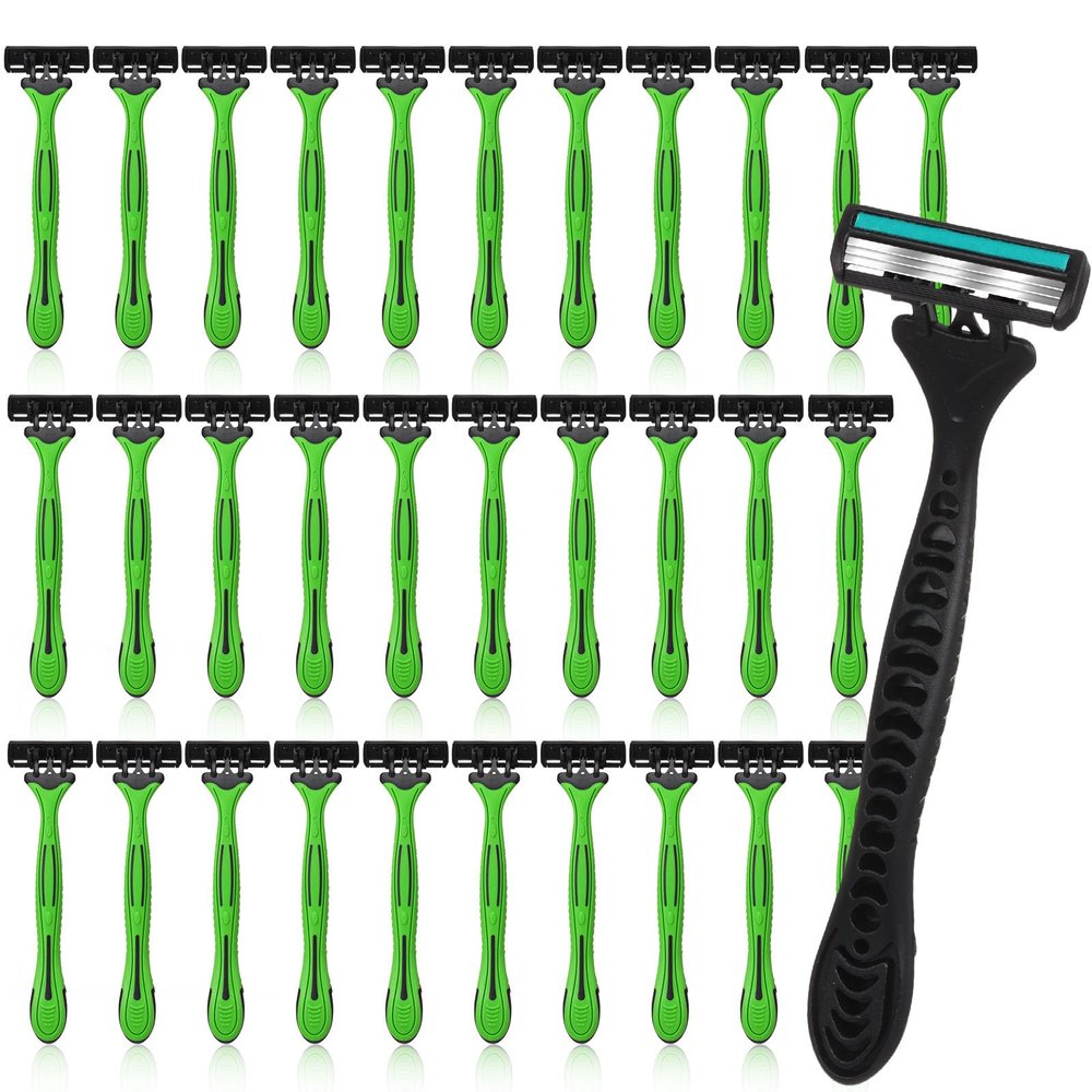 Wovnet 32 Pcs Men's Disposable Razors Bulk 3 Blade Shaving Razors for Sensitive Skin Comfortable Head Shave Valentine Gifts