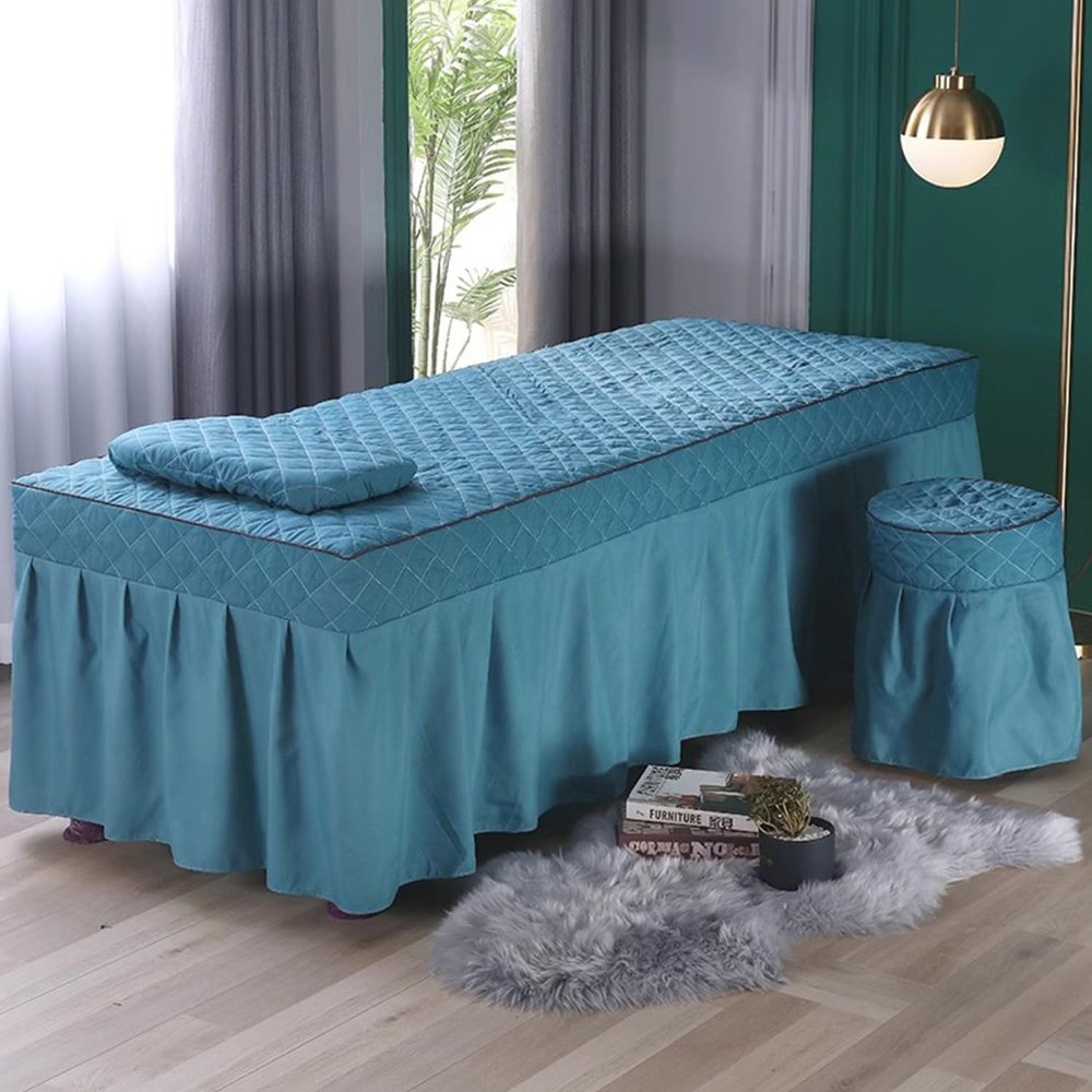 Blue/b,60 * 180cm(S),LDLCYCN Massage Table Skirt Spa Bed Cover Soft Beauty Salon Massage Bed Cover Skin-Friendly Massage Bed Skirt Cover with Face Hole Comfortable Spa Bedspread Washable