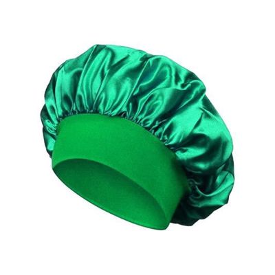 1pcs Satin Night Hair Cap Women's Solid Sleeping Hat Sleep Care Bonnet Nightcap for Women Unisex Cap(Green)