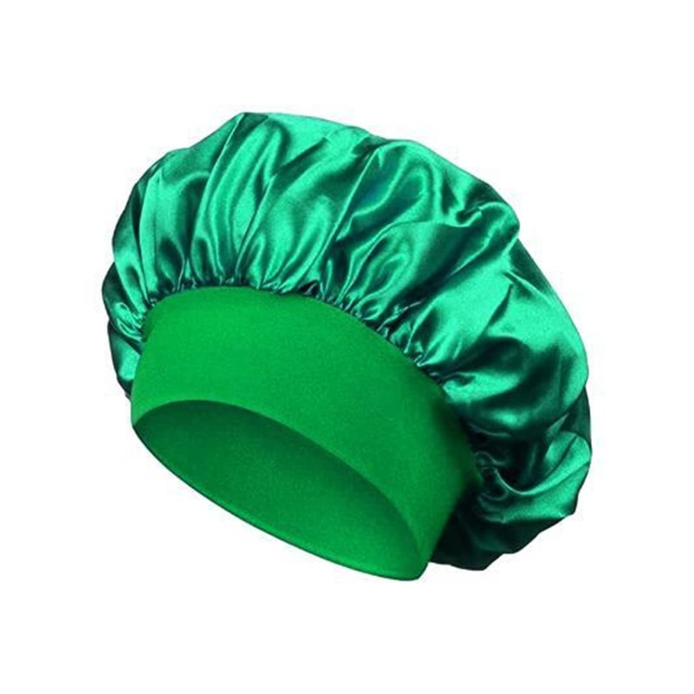 1pcs Satin Night Hair Cap Women's Solid Sleeping Hat Sleep Care Bonnet Nightcap for Women Unisex Cap(Green)