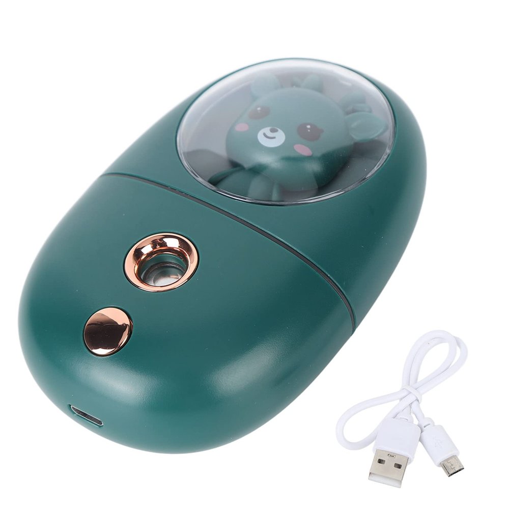 Cute Animal Facial Mist Sprayer with Ultrasonic Vibration Technology, USB Rechargeable Mini Eye Face Humidifier for Travelling 35ml 500mah, Clean Steam and Silent (Green)