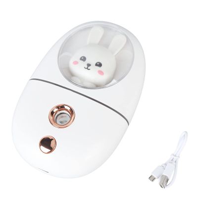 Cute Animal Facial Mist Sprayer with Ultrasonic Vibration Technology, USB Rechargeable Mini Eye Face Humidifier for Travelling 35ml 500mah, Clean Steam and Silent (White)