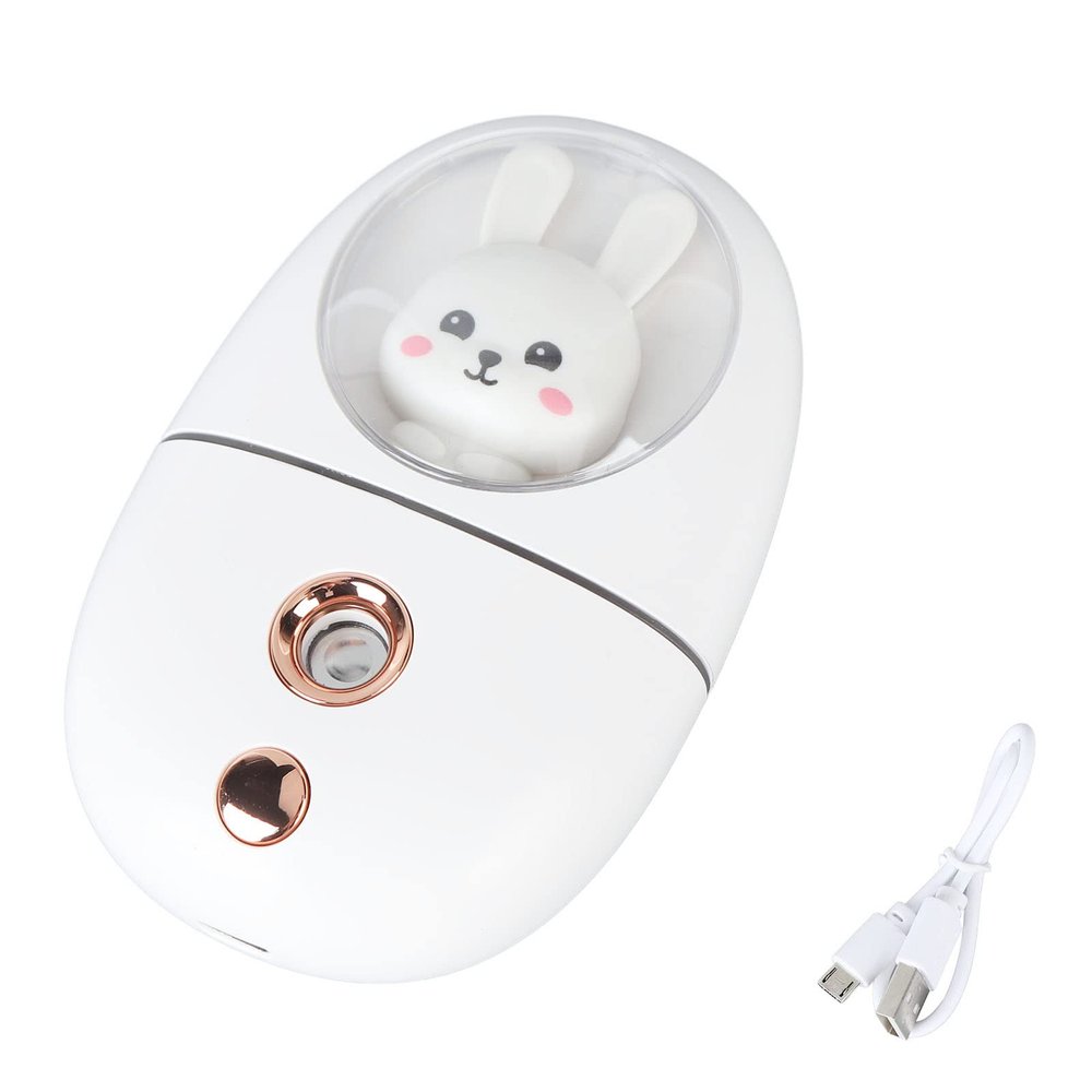 Cute Animal Facial Mist Sprayer with Ultrasonic Vibration Technology, USB Rechargeable Mini Eye Face Humidifier for Travelling 35ml 500mah, Clean Steam and Silent (White)