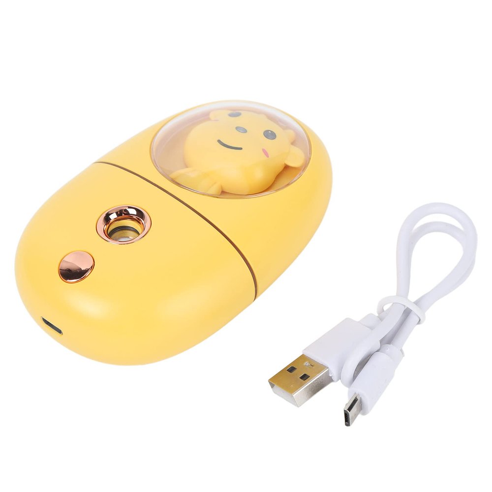 Cute Animal Facial Mist Sprayer with Ultrasonic Vibration Technology, USB Rechargeable Mini Eye Face Humidifier for Travelling 35ml 500mah, Clean Steam and Silent (Yellow)