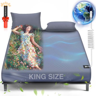 AsmrCap Grounding Sheets King, 95% Organic Cotton+ 5% Pure Silver Fiber, Grounded Sheets with Grounding Cord, Bed Grounding Kit for Healthy Sleep Therapy [DeepGrey King-76"x 80"x 13"]