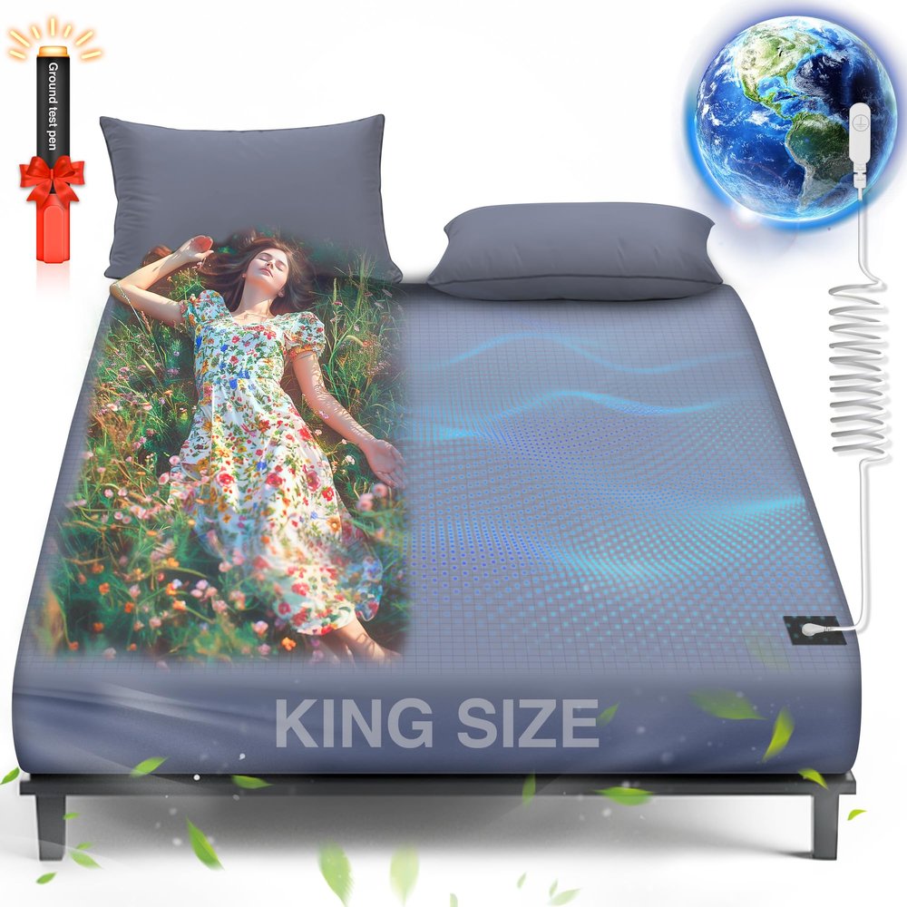 AsmrCap Grounding Sheets King, 95% Organic Cotton+ 5% Pure Silver Fiber, Grounded Sheets with Grounding Cord, Bed Grounding Kit for Healthy Sleep Therapy [DeepGrey King-76"x 80"x 13"]
