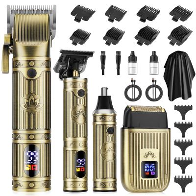 QREEYX Professional Hair Clippers for Men, Cordless Beard Trimmer, Nose & Ear Hair Trimmer, Electric Shavers Barber Kit with LED Display, Hair Cutting Kit with Case, for Barber, Mens Gift