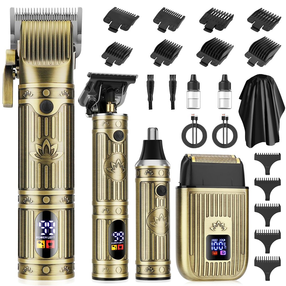 QREEYX Professional Hair Clippers for Men, Cordless Beard Trimmer, Nose & Ear Hair Trimmer, Electric Shavers Barber Kit with LED Display, Hair Cutting Kit with Case, for Barber, Mens Gift