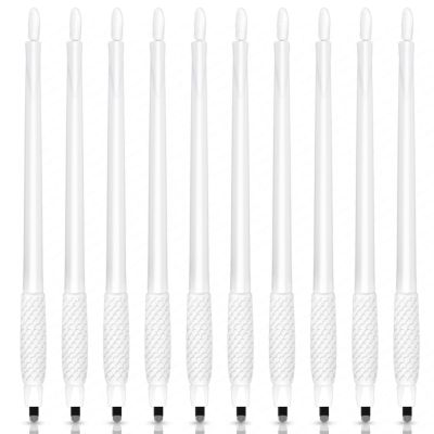10PCS Disposable Microblading Eyebrow Pen Nano Blade Tattoo Hand Tool with Pigment Sponge for Precise Brow Shaping (10PCS White Pen 0.15 18U-Type B)