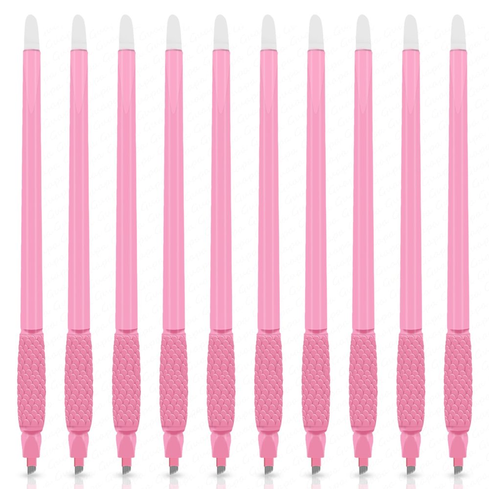 10PCS Disposable Microblading Eyebrow Pen  Nano Blade Tattoo Hand Tool with Pigment Sponge for Precise Brow Shaping (10PCS Pink Pen 0.15 14F)