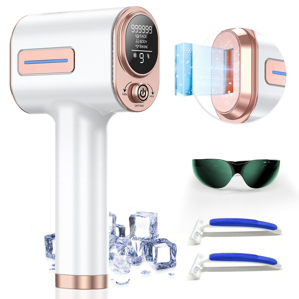 VivaEase Laser Hair Removal, IPL Hair Removal Device System with 9 Intensity Levels for Legs, Ice Cooling Laser Hair Removal Device with 2 Flash Modes for Women Men, Bikini Area, Face & Underarms